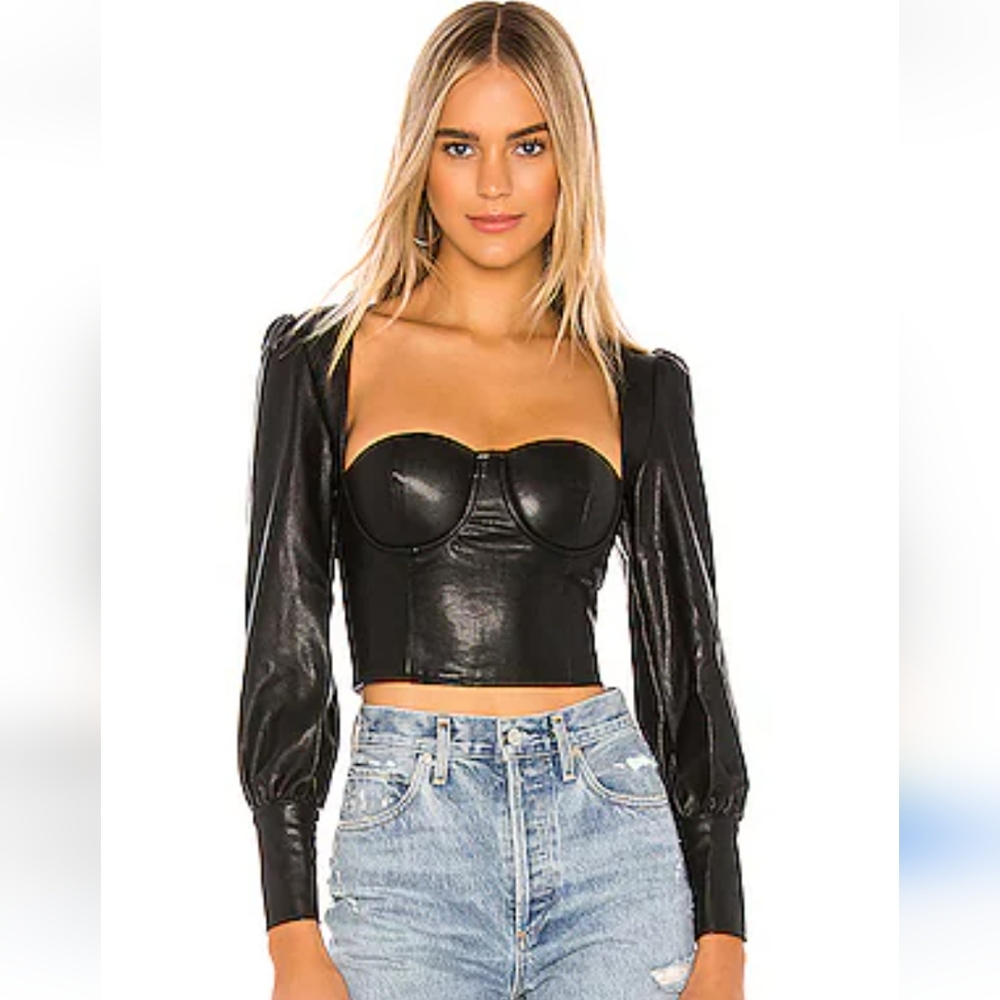 Revolve NBD Black Faux Leather Top Size XS